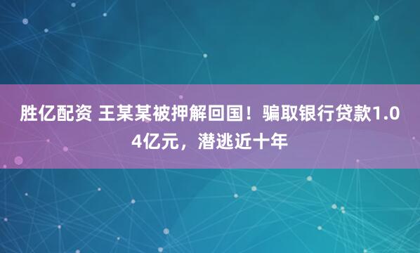 胜亿配资 王某某被押解回国！骗取银行贷款1.04亿元，潜逃近十年